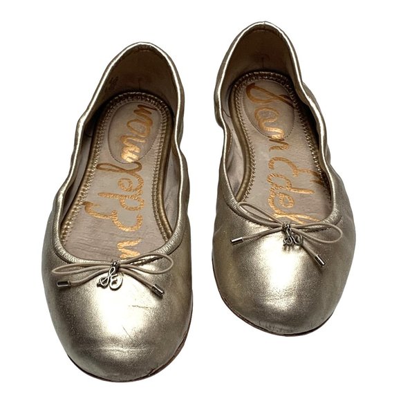 SAM‎ EDELMAN Felicia Gold Leather Slip On Ballet Flats - Picture 8 of 10